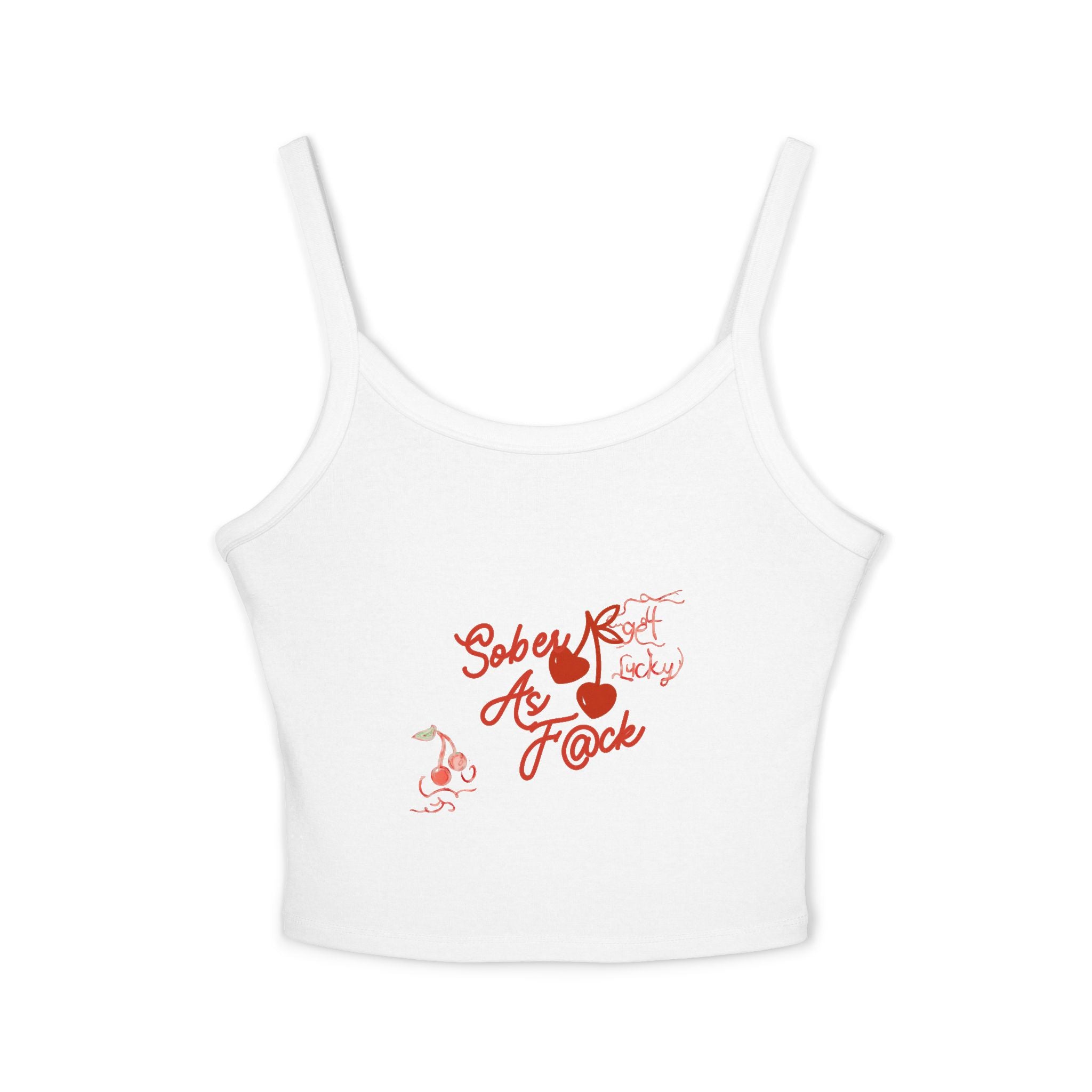 Spaghetti Tank Top — "Sober As F*ck" Red Script Graphic