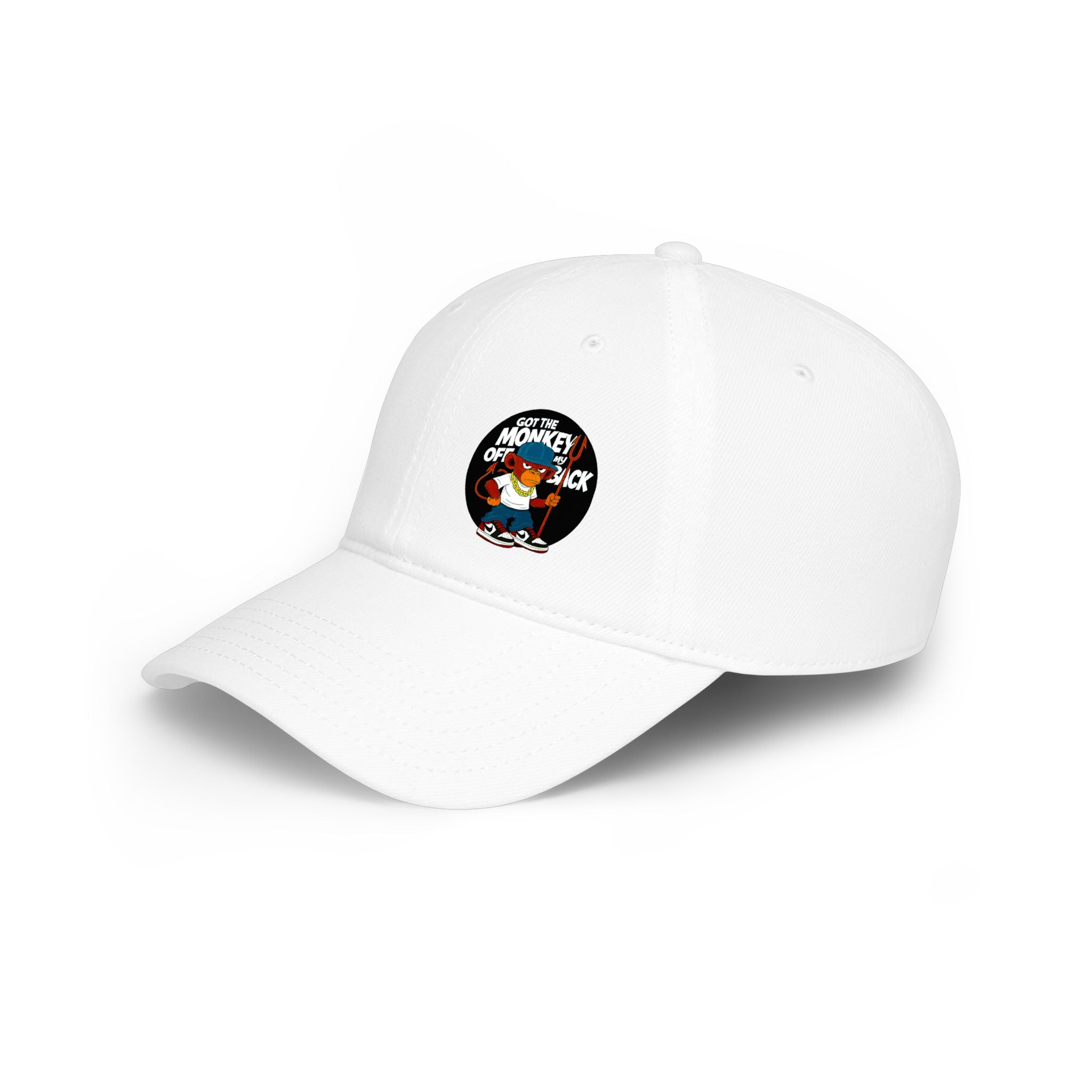 Low Profile Baseball Cap — Retro Cartoon "Monkey of Luck" Embroidered Patch