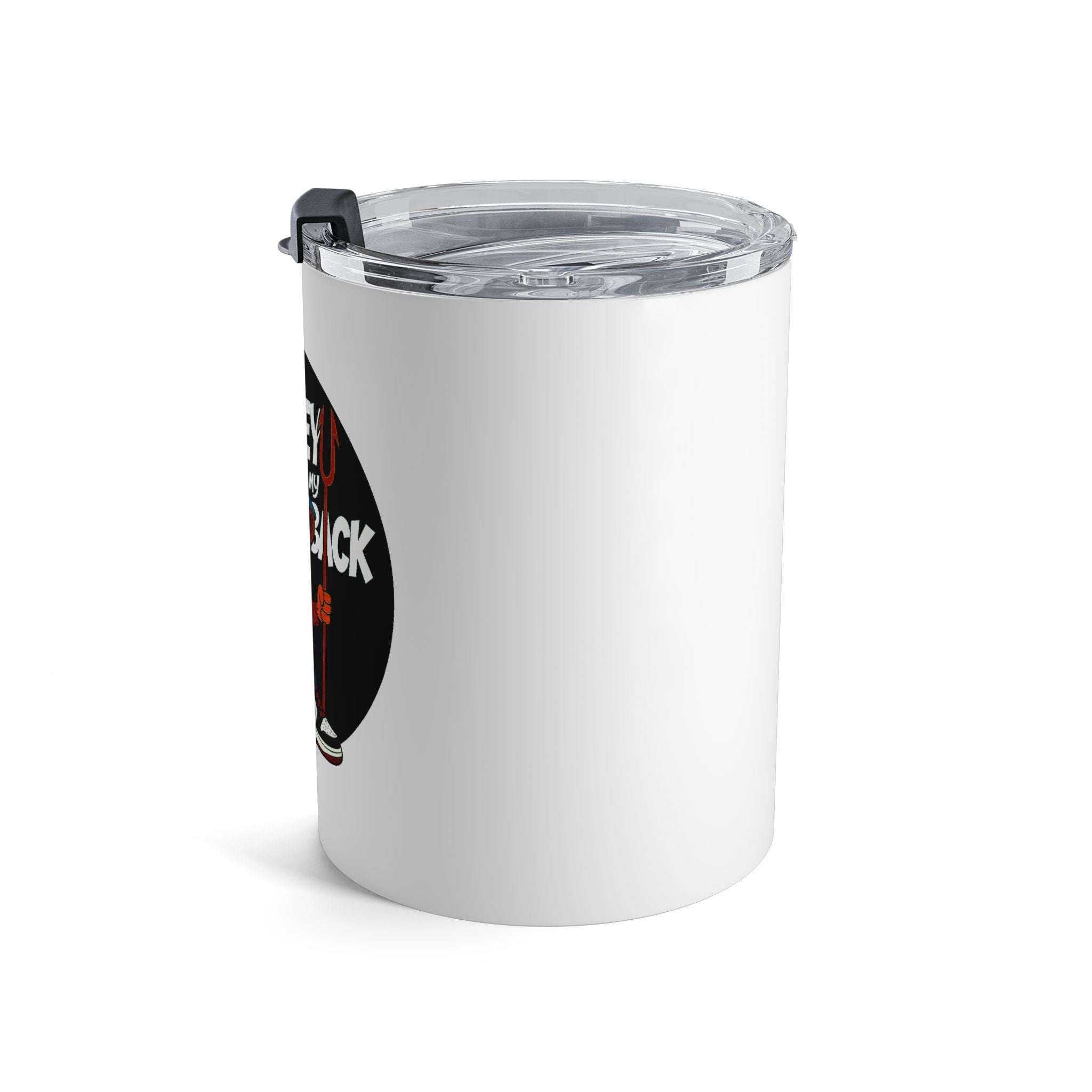 10oz Tumbler — 'Got the Monkey Off My Back' Cartoon Monkey Coffee Travel Mug