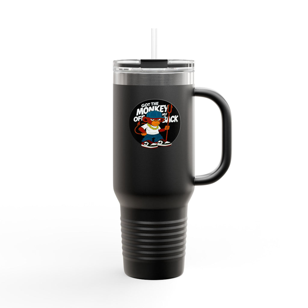 40oz Insulated Travel Mug — 'Get The Monkey Off My Back' Retro Skate Graphic