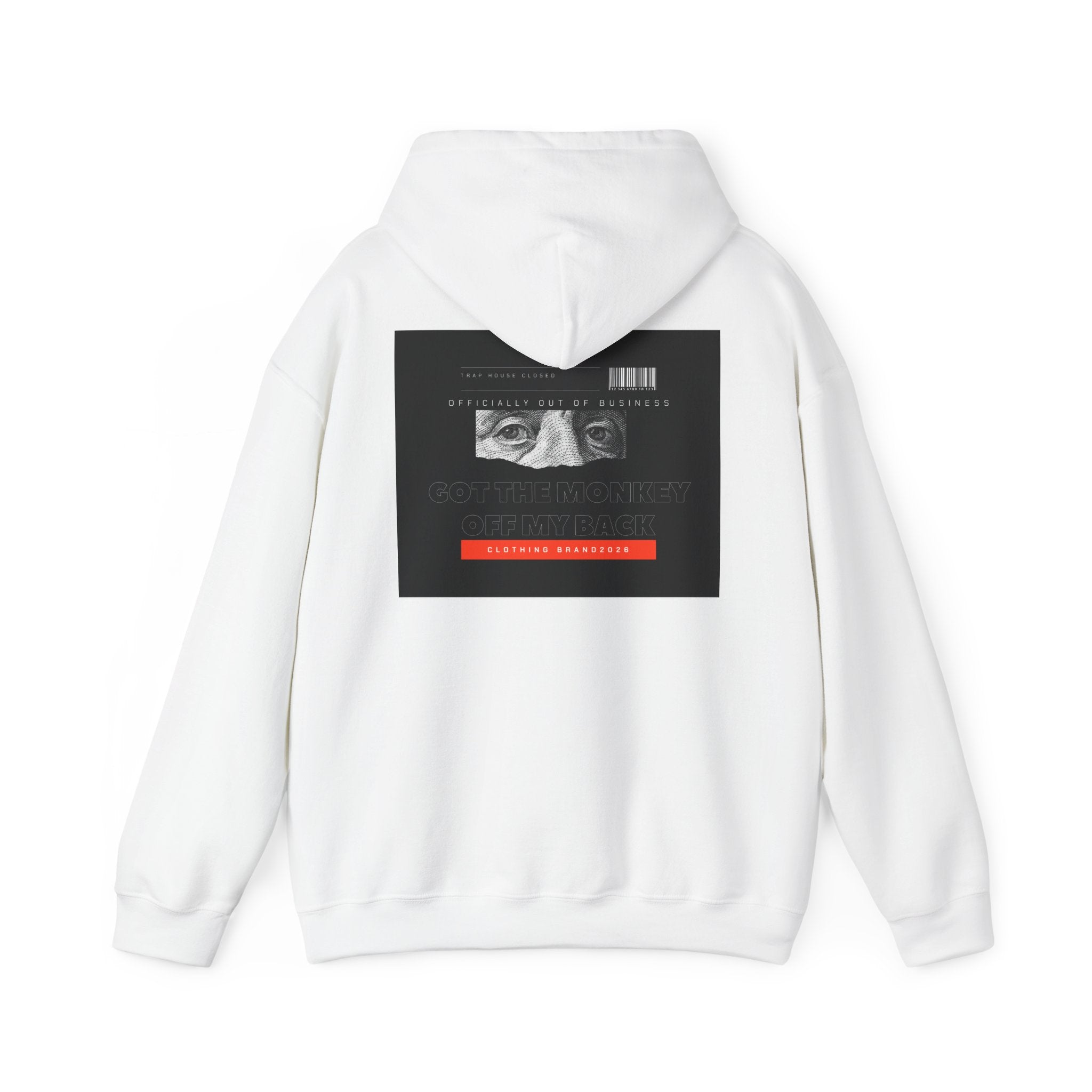 Hoodie — Noir Glitch Face Graphic Hoodie (Eyes, Barcode & 'Caution' Accent)