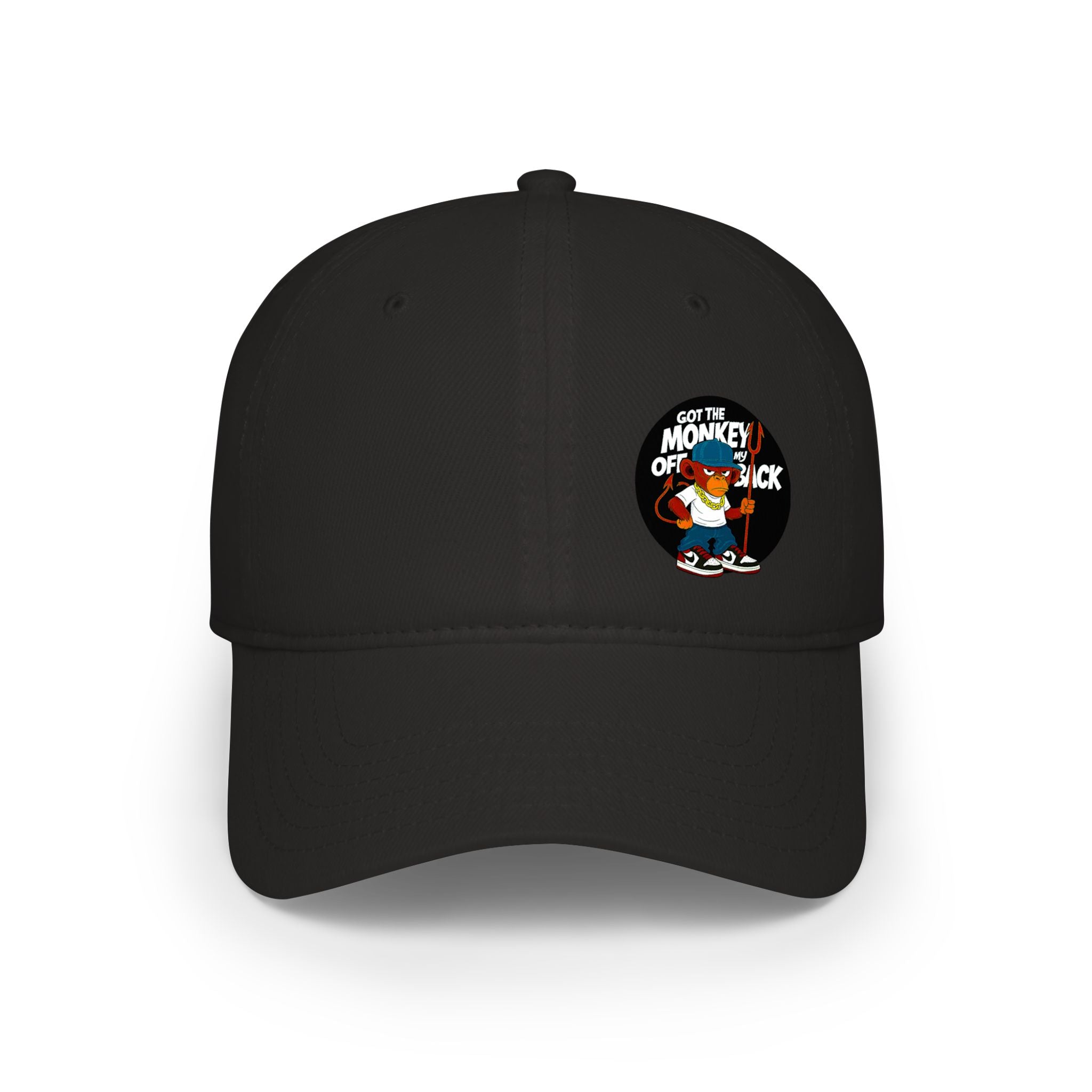 Low Profile Baseball Cap — Retro Cartoon "Monkey of Luck" Embroidered Patch