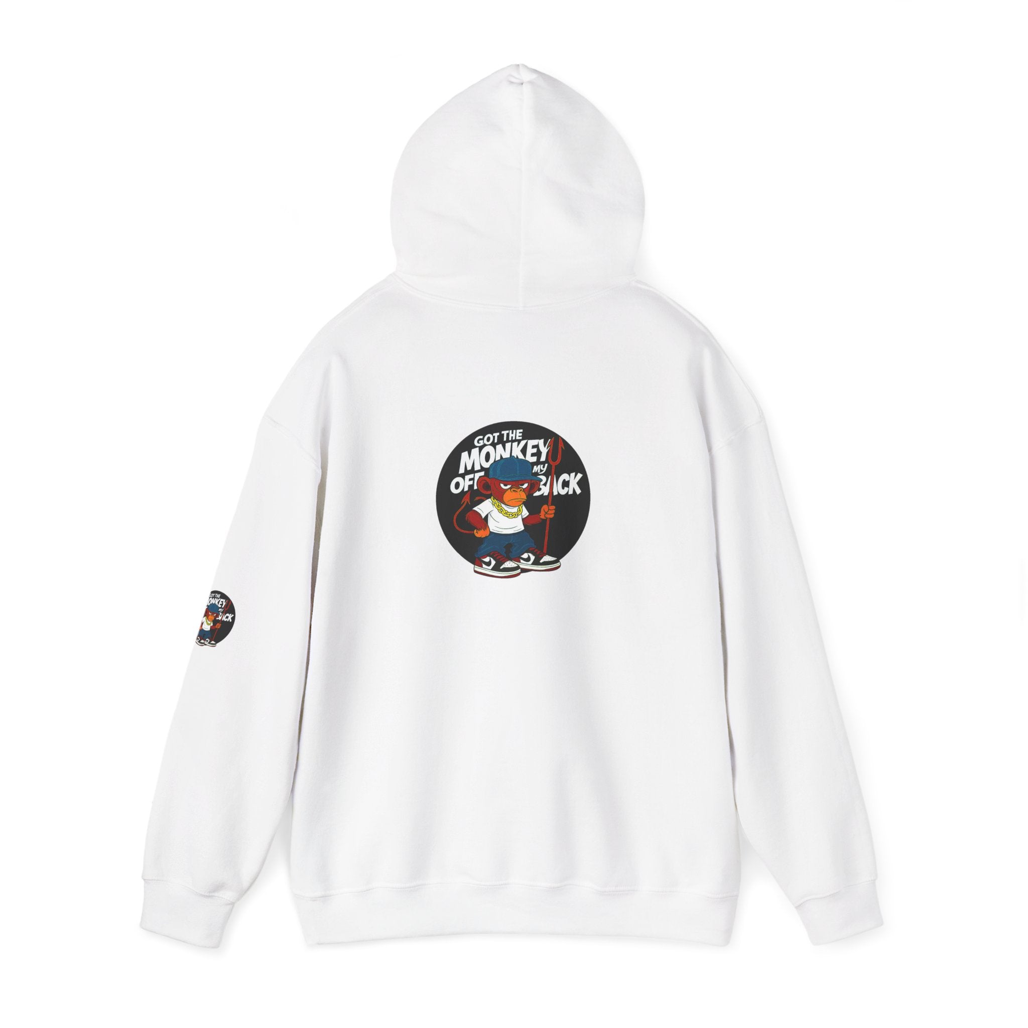 Hoodie — 'Get the Monkey Off My Back' Retro Cartoon Graphic Pullover