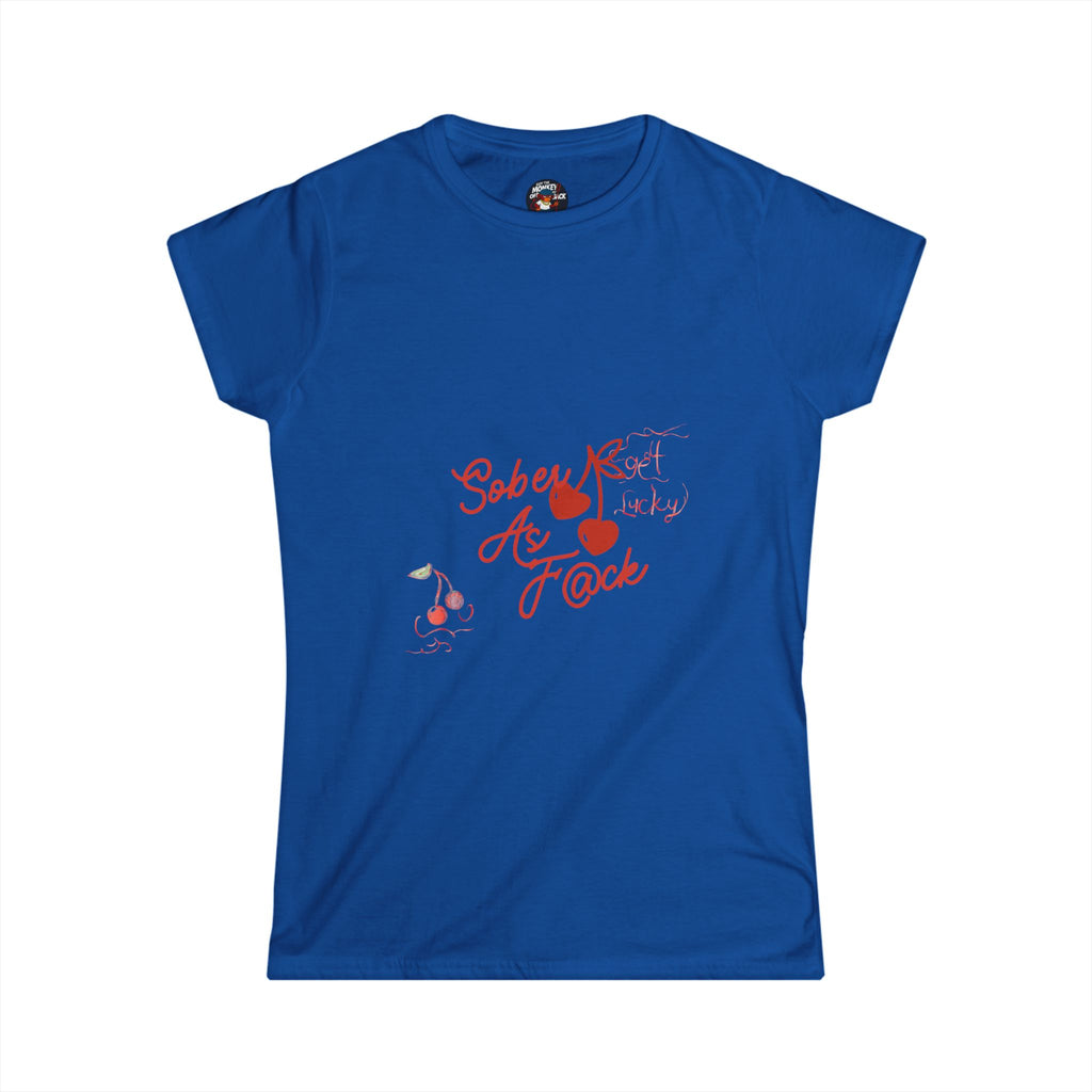 Sober As F@ck Women’s Tee — “Got the Monkey Off My Back” Recovery Shirt