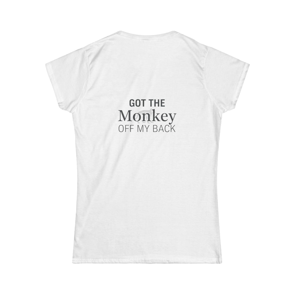 Sober As F@ck Women’s Tee — “Got the Monkey Off My Back” Recovery Shirt