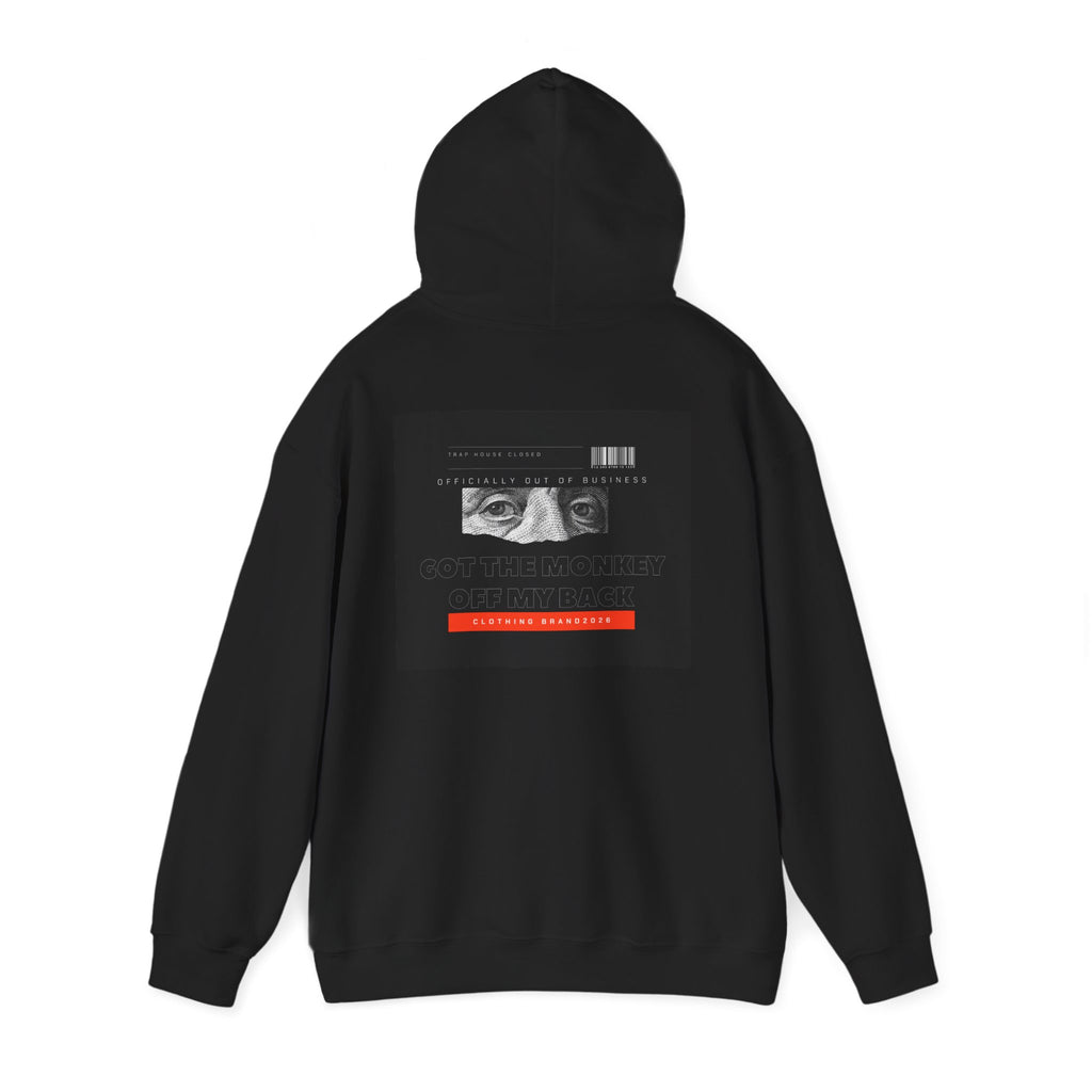 Hoodie — Noir Glitch Face Graphic Hoodie (Eyes, Barcode & 'Caution' Accent)