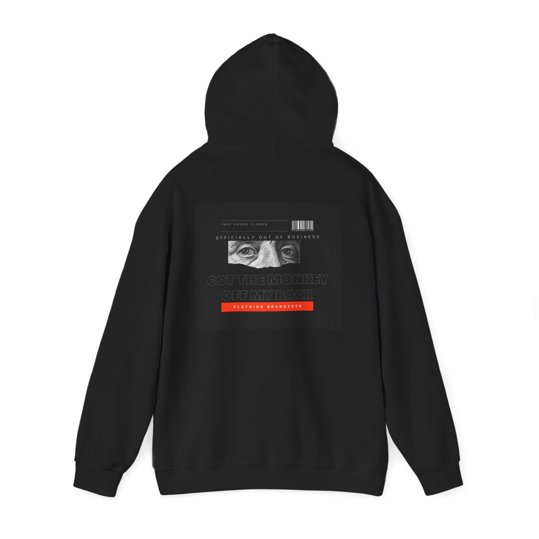 Hoodie — Noir Glitch Face Graphic Hoodie (Eyes, Barcode & 'Caution' Accent)