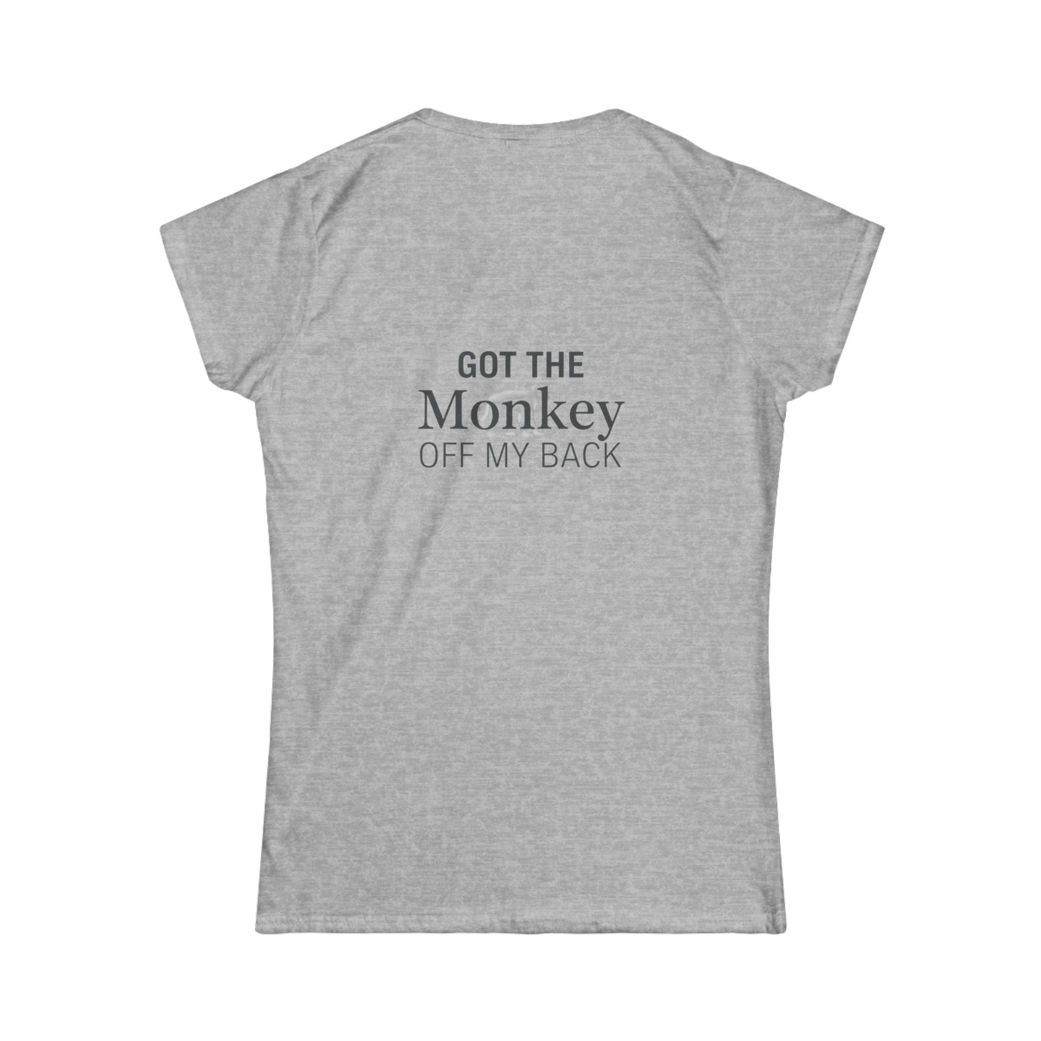 Sober As F@ck Women’s Tee — “Got the Monkey Off My Back” Recovery Shirt