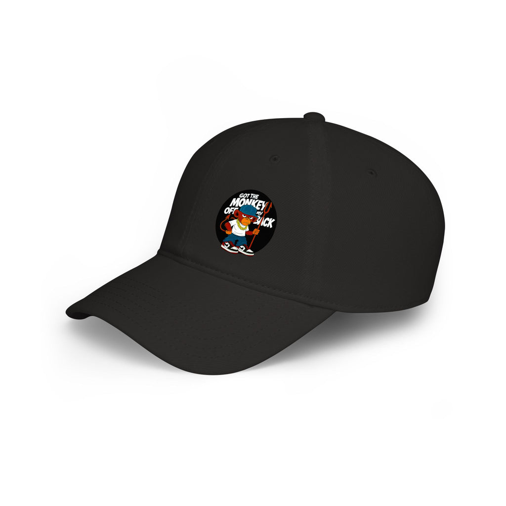 Low Profile Baseball Cap — Retro Cartoon "Monkey of Luck" Embroidered Patch