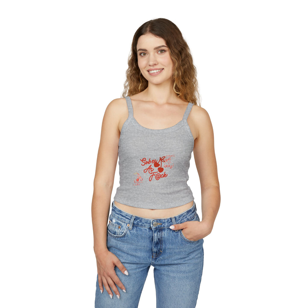 Spaghetti Tank Top — "Sober As F*ck" Red Script Graphic