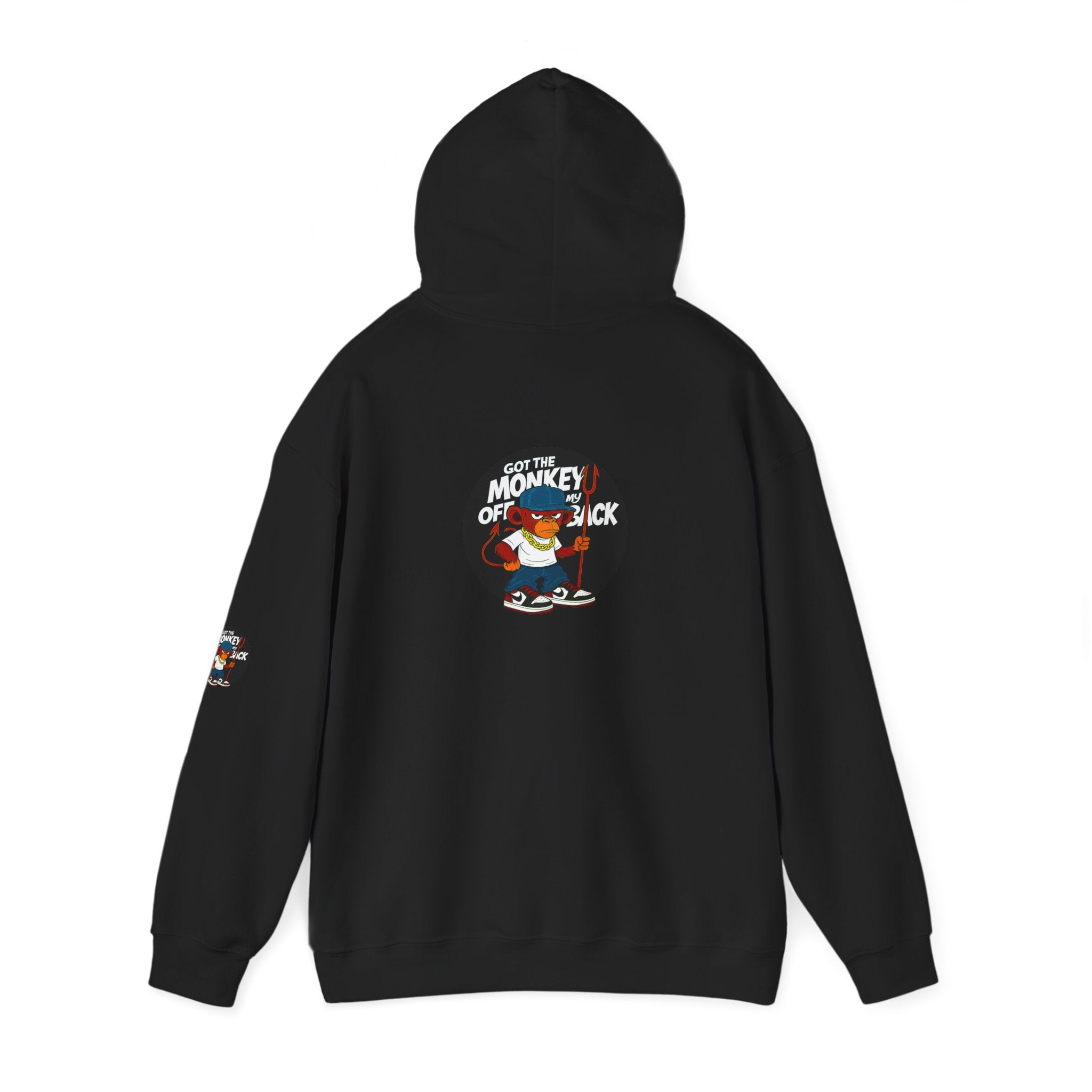 Hoodie — 'Get the Monkey Off My Back' Retro Cartoon Graphic Pullover