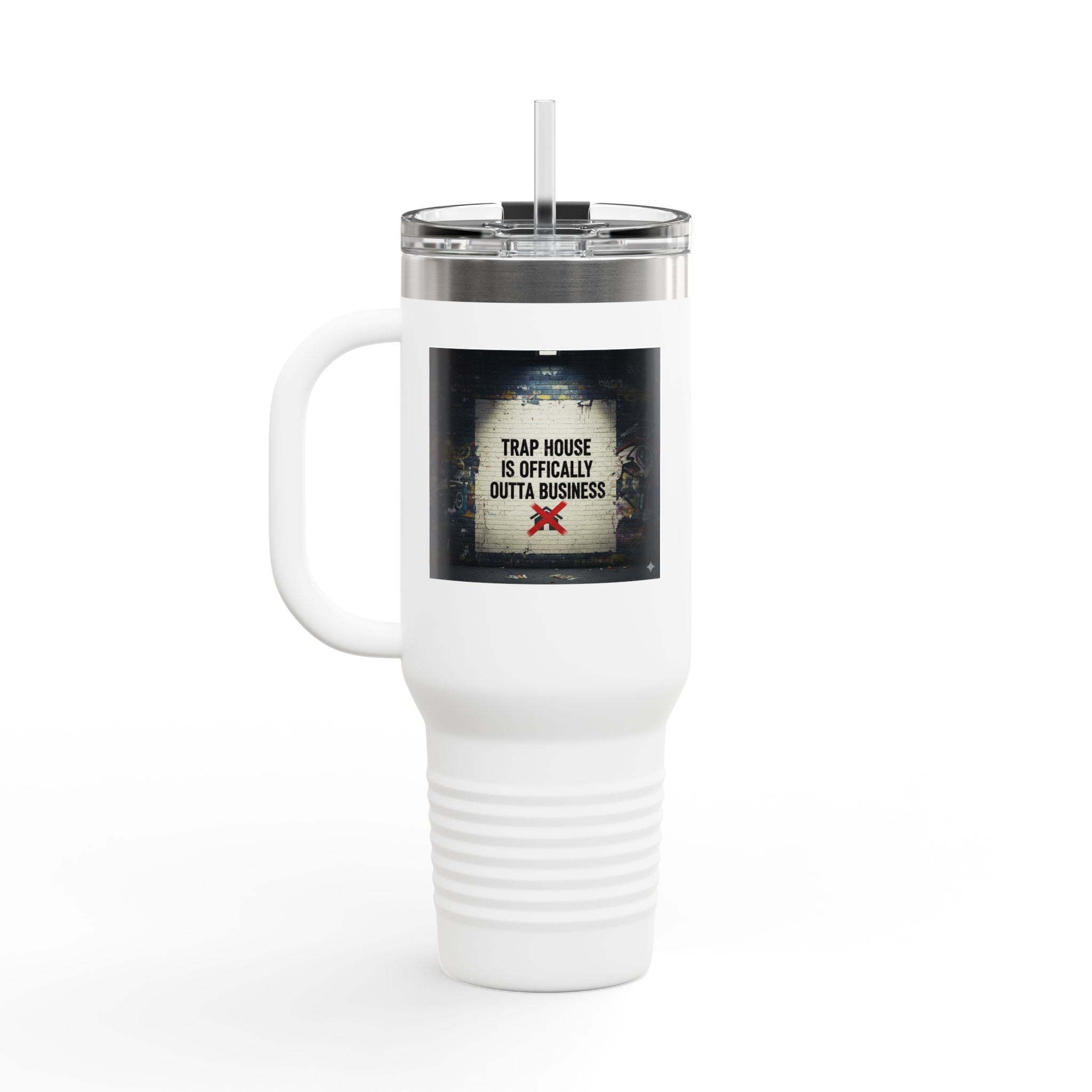 40oz Insulated Travel Mug — 'Get The Monkey Off My Back' Retro Skate Graphic