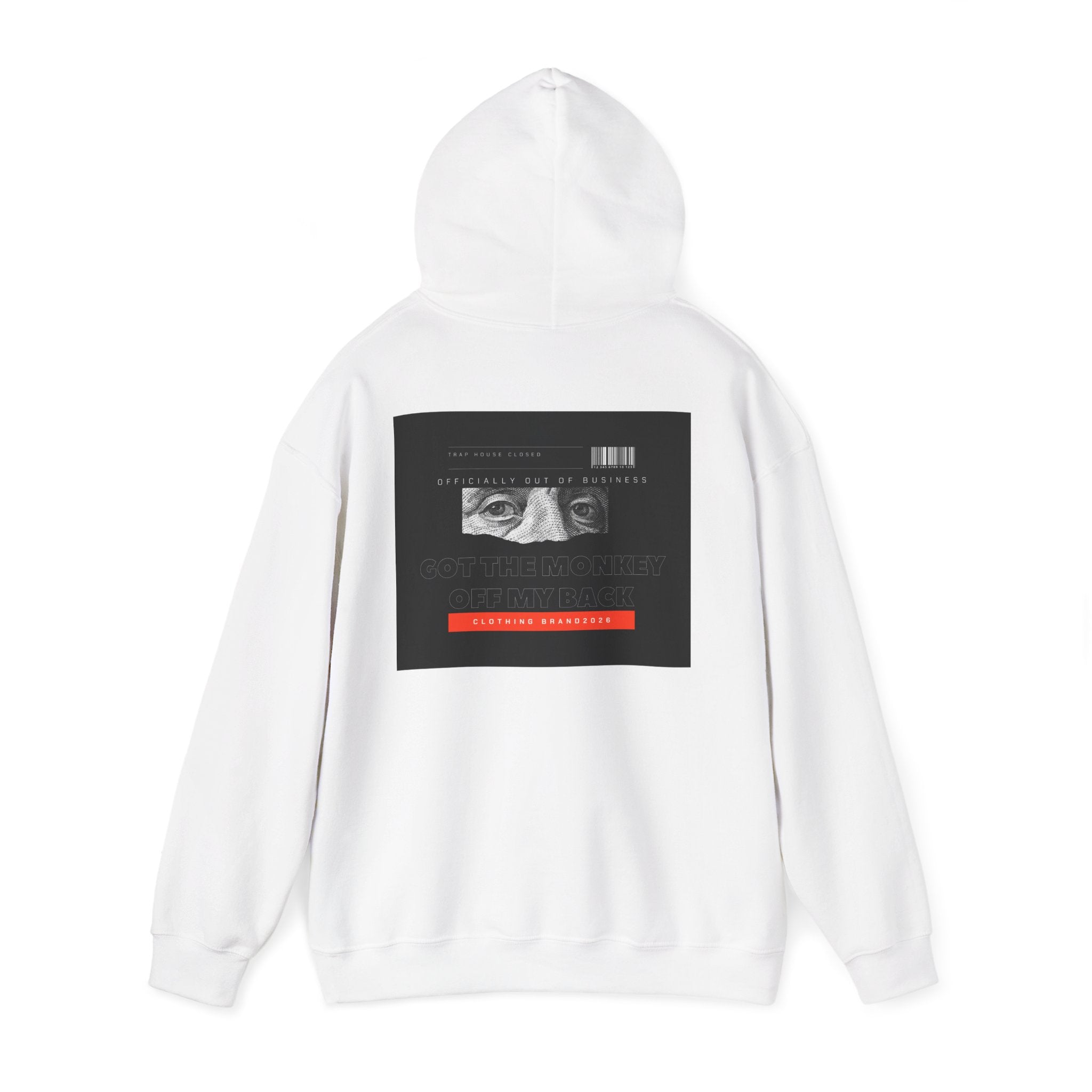 Hoodie — Noir Glitch Face Graphic Hoodie (Eyes, Barcode & 'Caution' Accent)