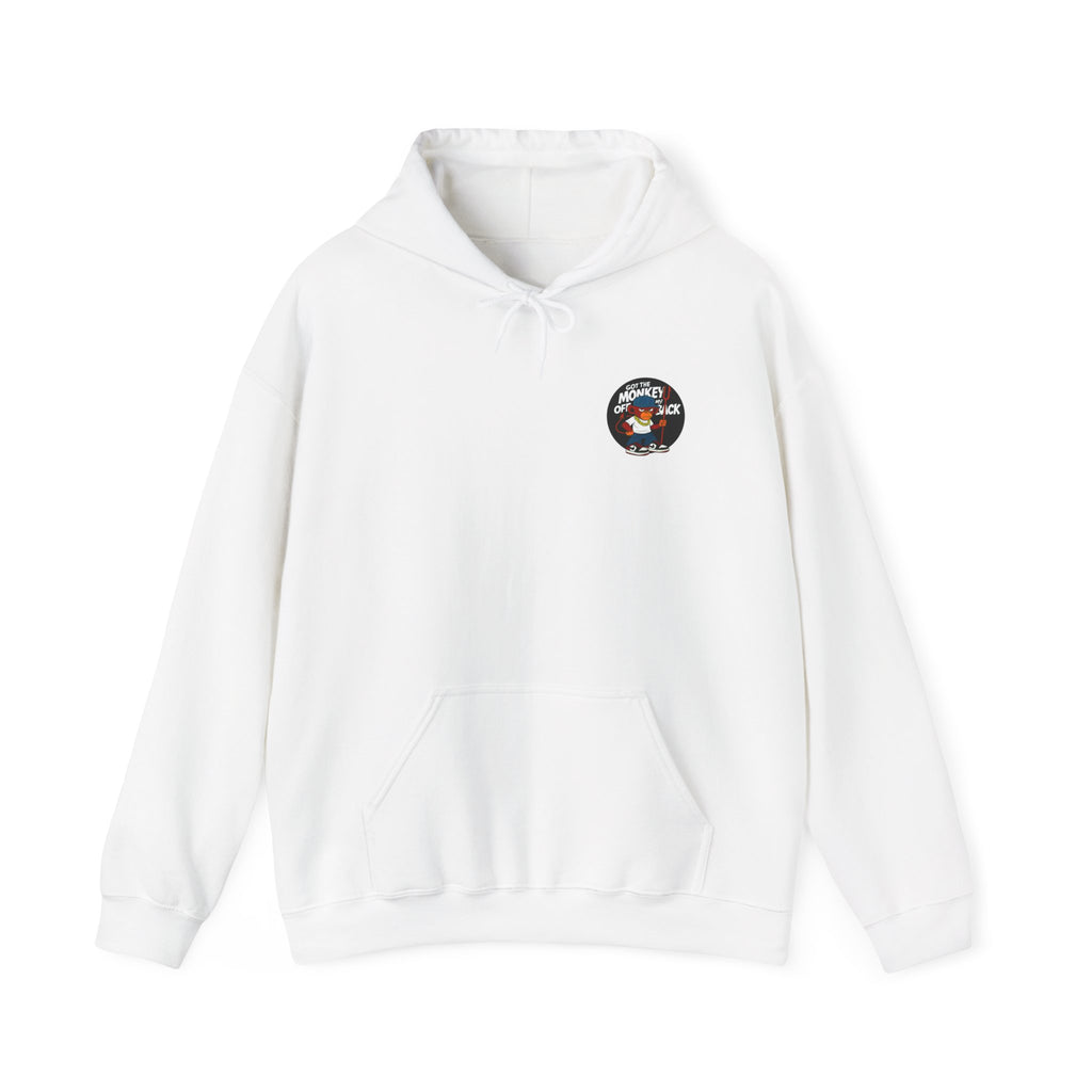 Hoodie — Noir Glitch Face Graphic Hoodie (Eyes, Barcode & 'Caution' Accent)