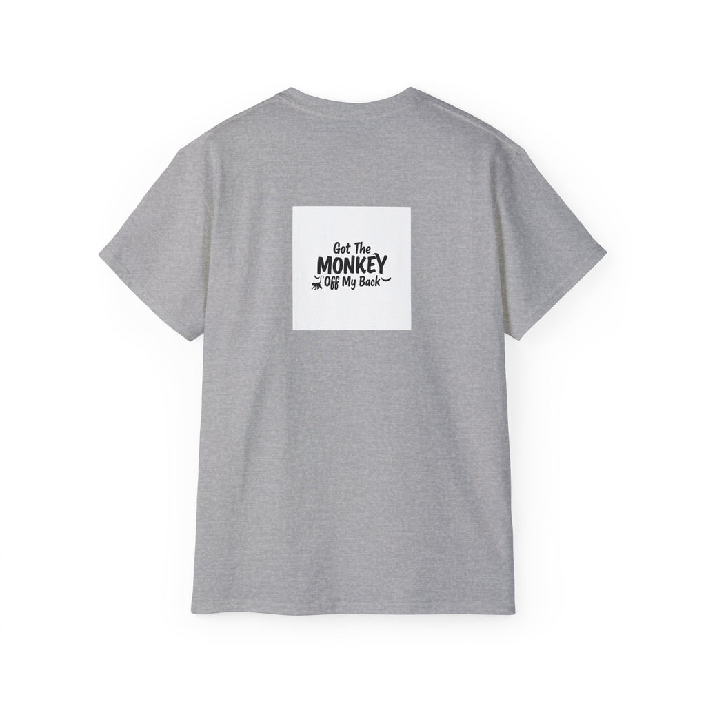 Recover Loudly Graphic Tee — “Get The Monkey Off My Back” Back Print