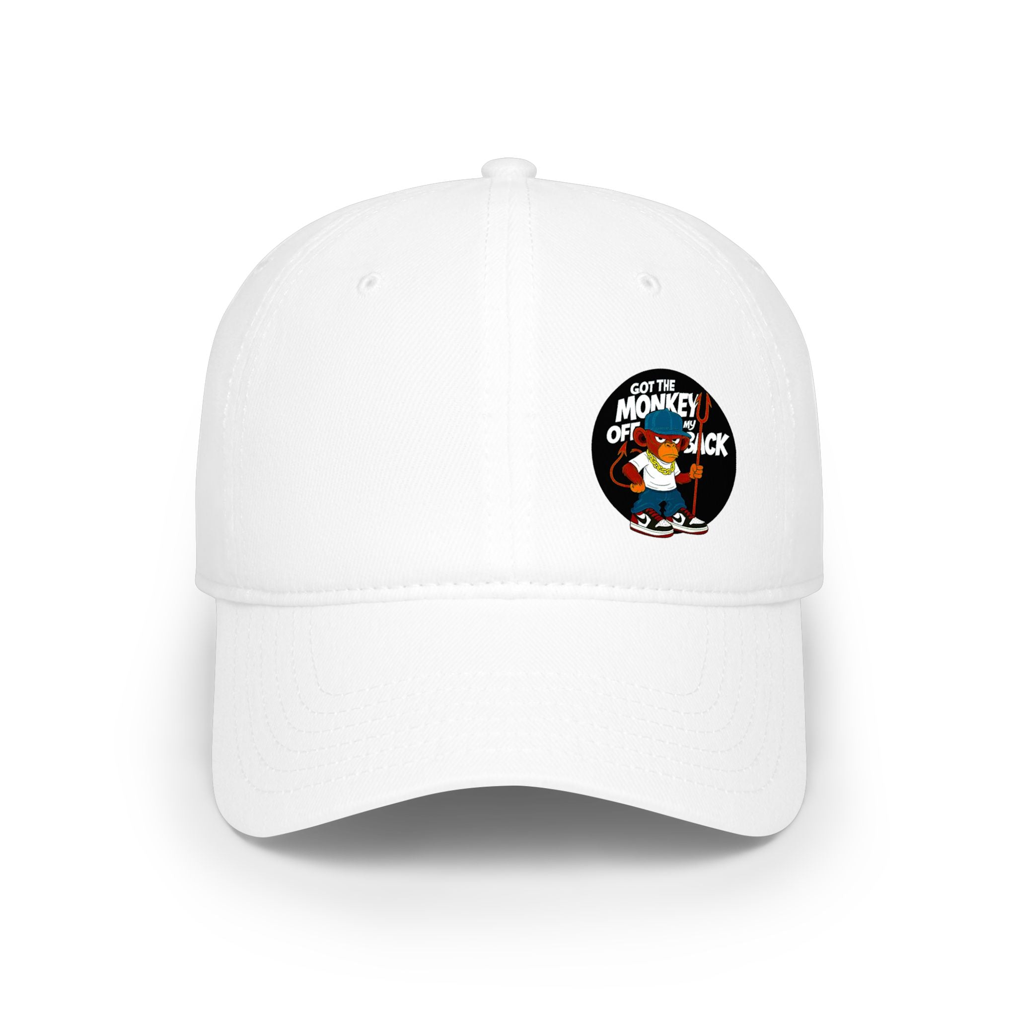 Low Profile Baseball Cap — Retro Cartoon "Monkey of Luck" Embroidered Patch