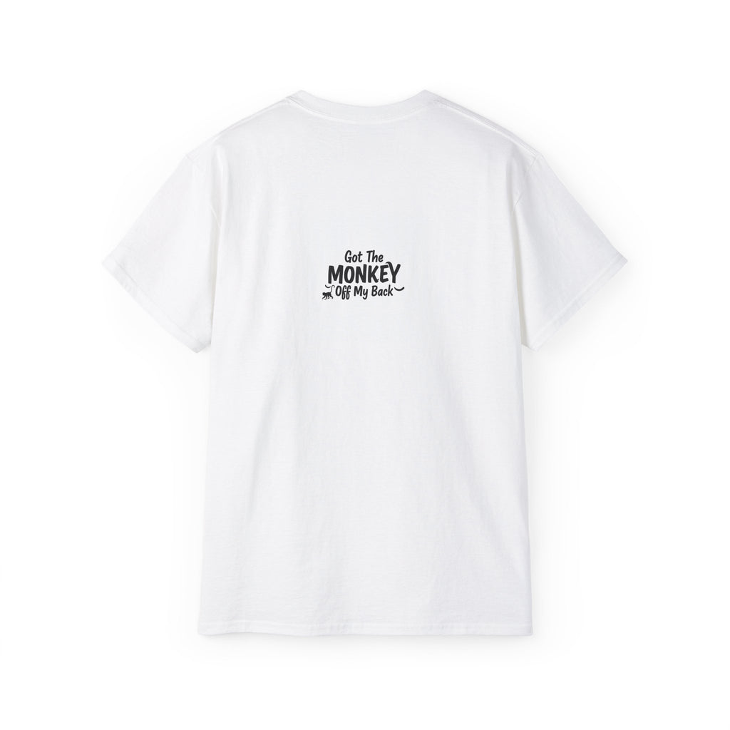 Recover Loudly Graphic Tee — “Get The Monkey Off My Back” Back Print