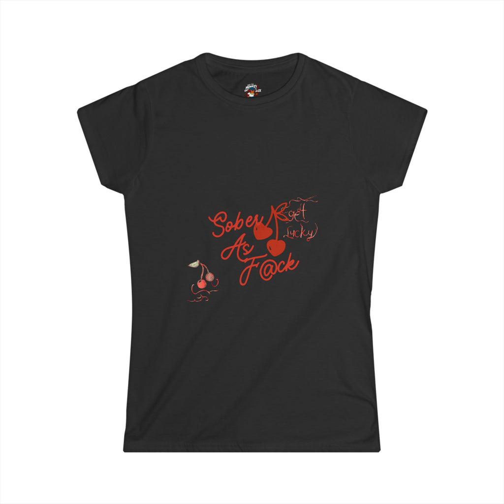 Sober As F@ck Women’s Tee — “Got the Monkey Off My Back” Recovery Shirt