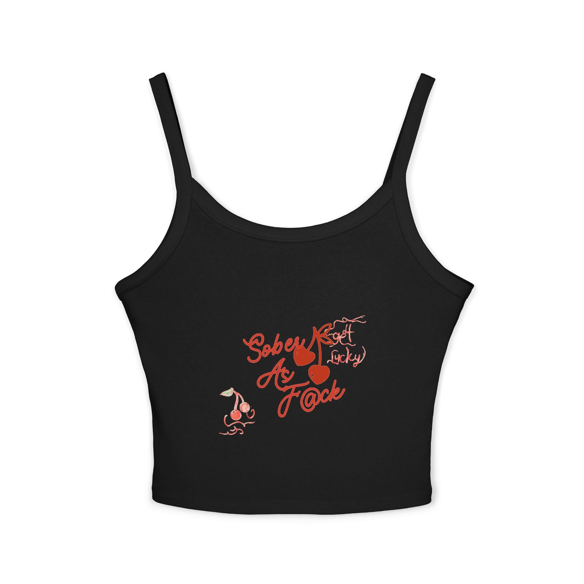 Spaghetti Tank Top — "Sober As F*ck" Red Script Graphic