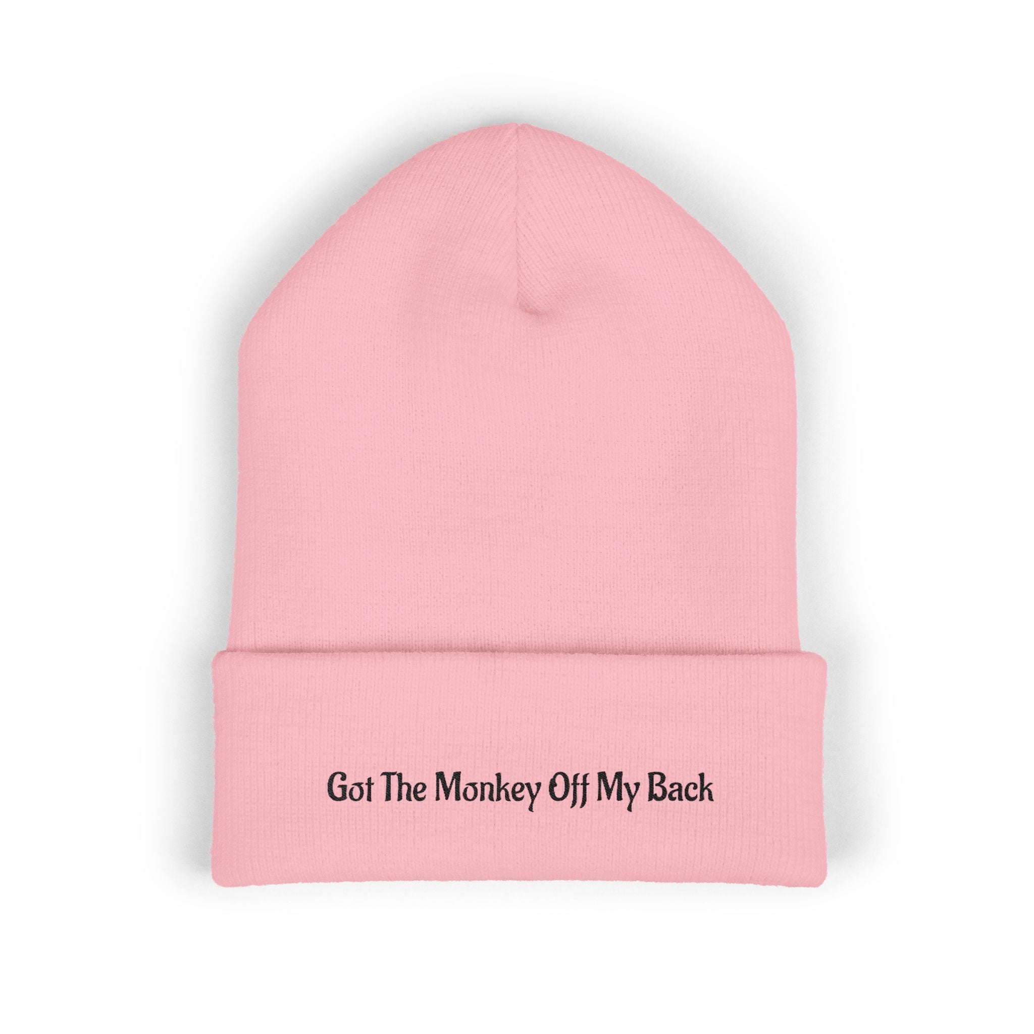 Embroidered GOT THE MONKEY OFF MY BACK Cuffed Beanie — Classic Knit Winter Hat